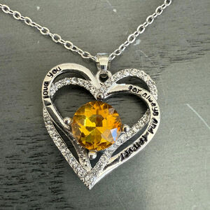 I love you for Always & Forever Fashion Jewelry Heart Necklace with Yellow Gem
